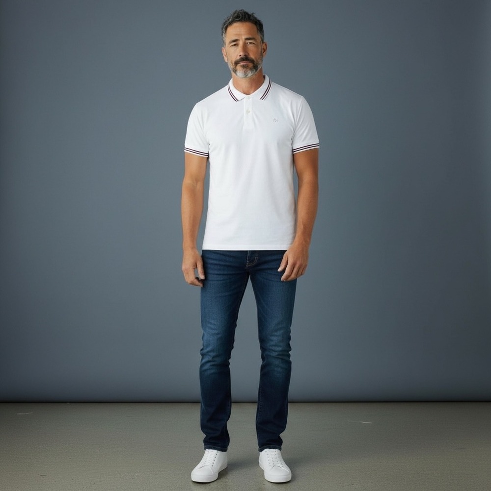 Bally 1851 Men's White Polo Shirt Short Sleeve‎ Ribbed Collar Trim Size L
